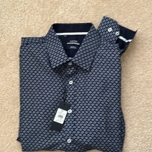 Pronto Uomo Navy and White Geometric Shirt
